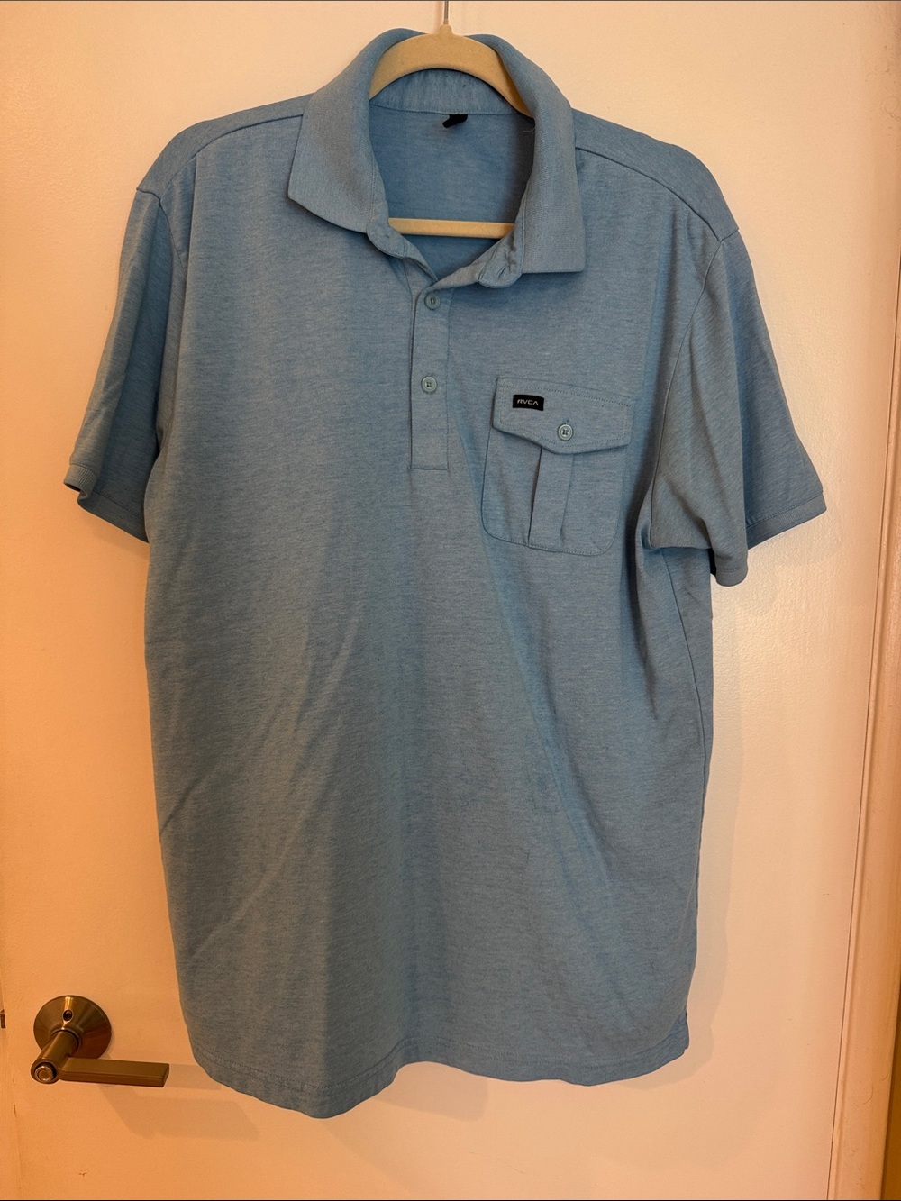RVCA Men's Light Blue Polo with Chest Pocket